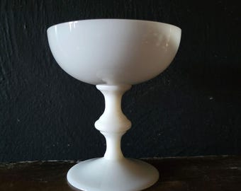Vintage Vallerysthal French White Opaline Champagne Coupe Glass Elegant Stemware