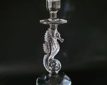 Vintage 11.5&quot; Waterford Crystal Seahorse Candlestick Holder Elegant Home Decor
