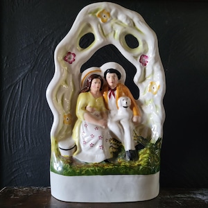 Antique Staffordshire Flatback Figurine Of Couple With Dog