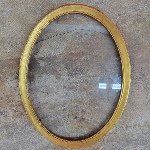 Large Antique Oval Gold Gilt Wood Frame with Scalloped Edges