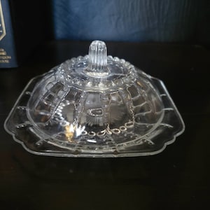 Vintage Federal Glass Columbia Clear Beaded Covered Dish Covered Butter Dish