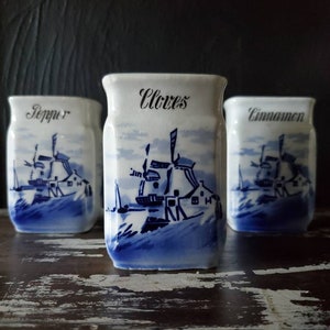 Vintage German Windmill Spice Jars: Cinnamon, Cloves, Pepper - NO LIDS