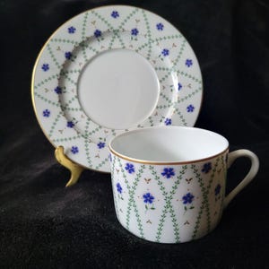 Philippe Deshoulieres Barbizon Flat Cup & Saucer Set Blue Floral and Gold