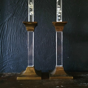 Pair of Vintage Lucite and Brass Candle Holders, Hollywood Regency Decor