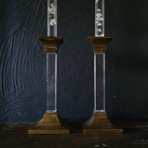Pair of Vintage Lucite and Brass Candle Holders, Hollywood Regency Decor
