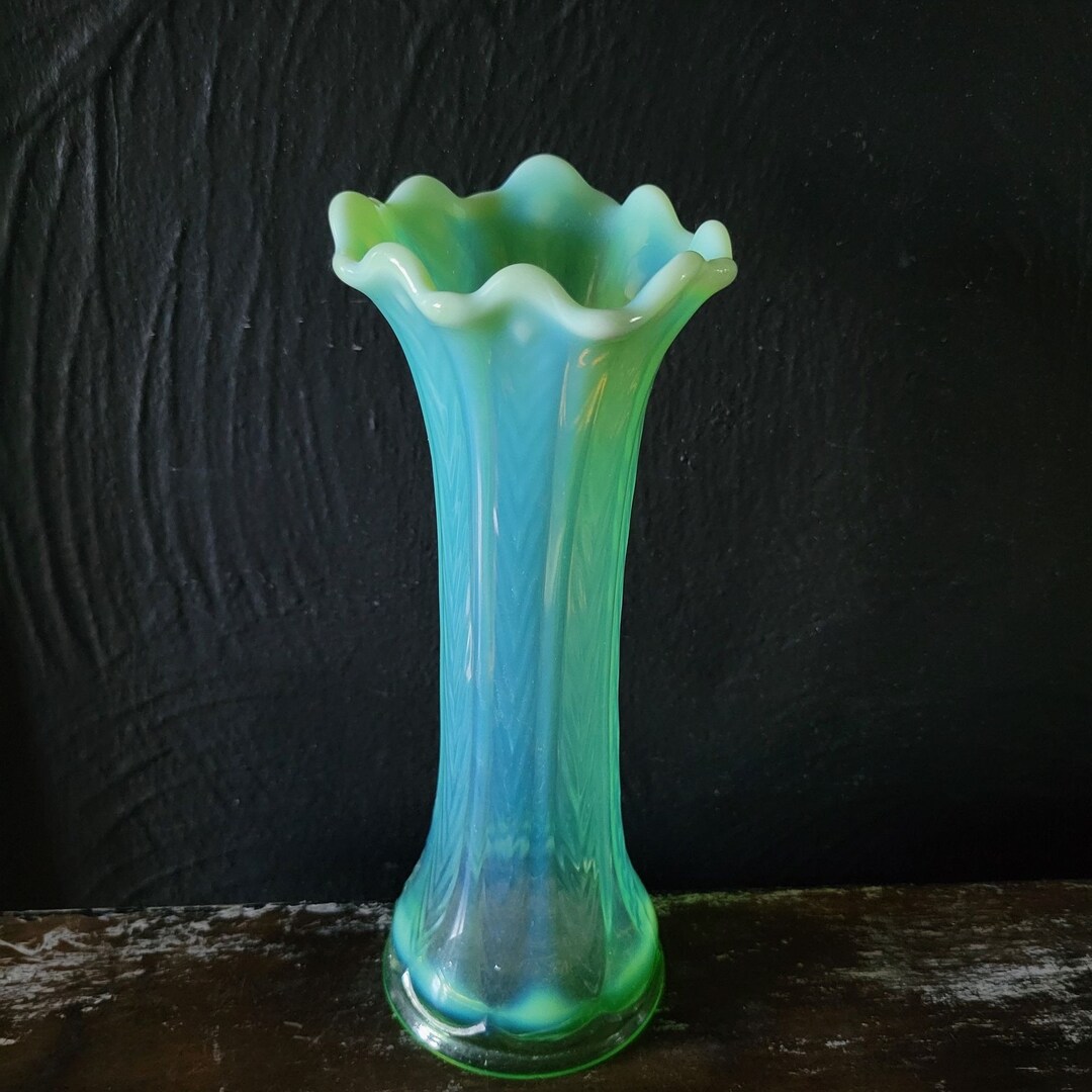 Vintage Northwood Glass Green Opalescent Swung Vase, 8 Inches Etsy