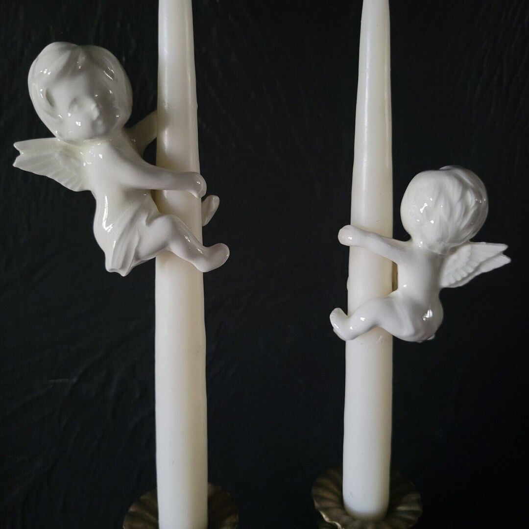 Vintage Ceramic Angel Candle Huggers, Christmas Angels, Valentines Day