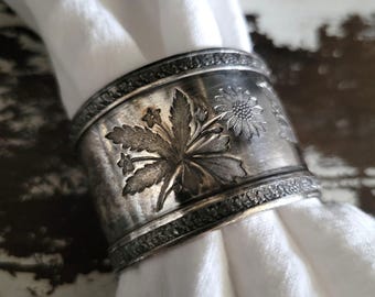 Antique Victorian Silver Plate Napkin Ring With Floral Pattern Engraving