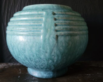 Roseville Pottery Tourmaline Blue And Dark Blue Ombre Ceramic Vase Art Deco