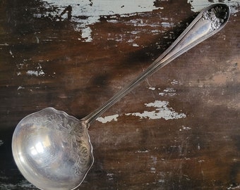 Antique 1910 Wm Rogers & Son Daisy Floral Pattern Silverplate Large Ladle 11"