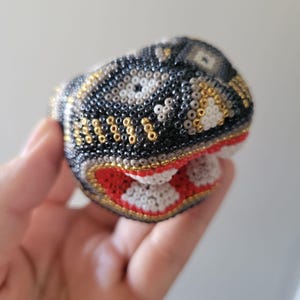 Vintage Small Huichol Beaded Jaguar Head Mexican Folk Art