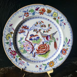 Antique Mason&#39;s Ironstone China Plate Flying Bird 9.375&quot; c1830 Black Stamp