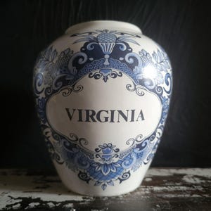 Vintage Olde Nativeea Jar Co Delft Virginia Tabakdose mit Zertifikat