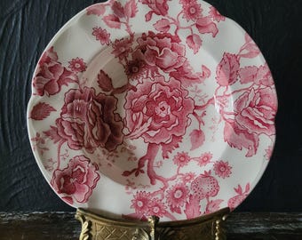 Vtg Johnson Brothers English Chippendale Soup Bowl, Red Transferware