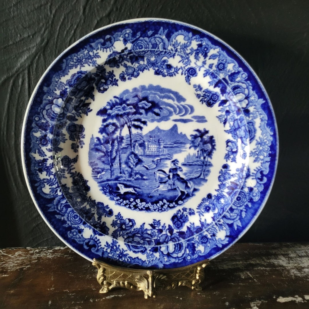 Petrus Regout Maastricht Amazone Blue and White Plate Horse and
