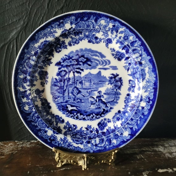 Petrus Regout Maastricht Amazone Blue and White Plate Horse and