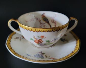 Antique Theodore Haviland Limoges Bouillon Cup & Saucer Eden