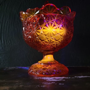 Vintage LG Wright Glass Amberina Daisy and Button Compote/ Candy Dish w/ Lid *Chips