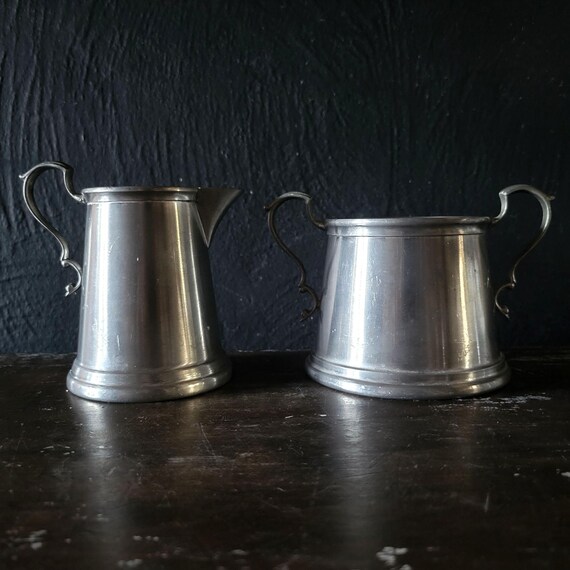 Vintage International Silver Co. Pewter Creamer & Sugar Bowl Set