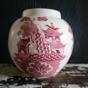 Vintage Masons Ironstone Ginger Jar Red Willow Pattern Chinoiserie *No Lid