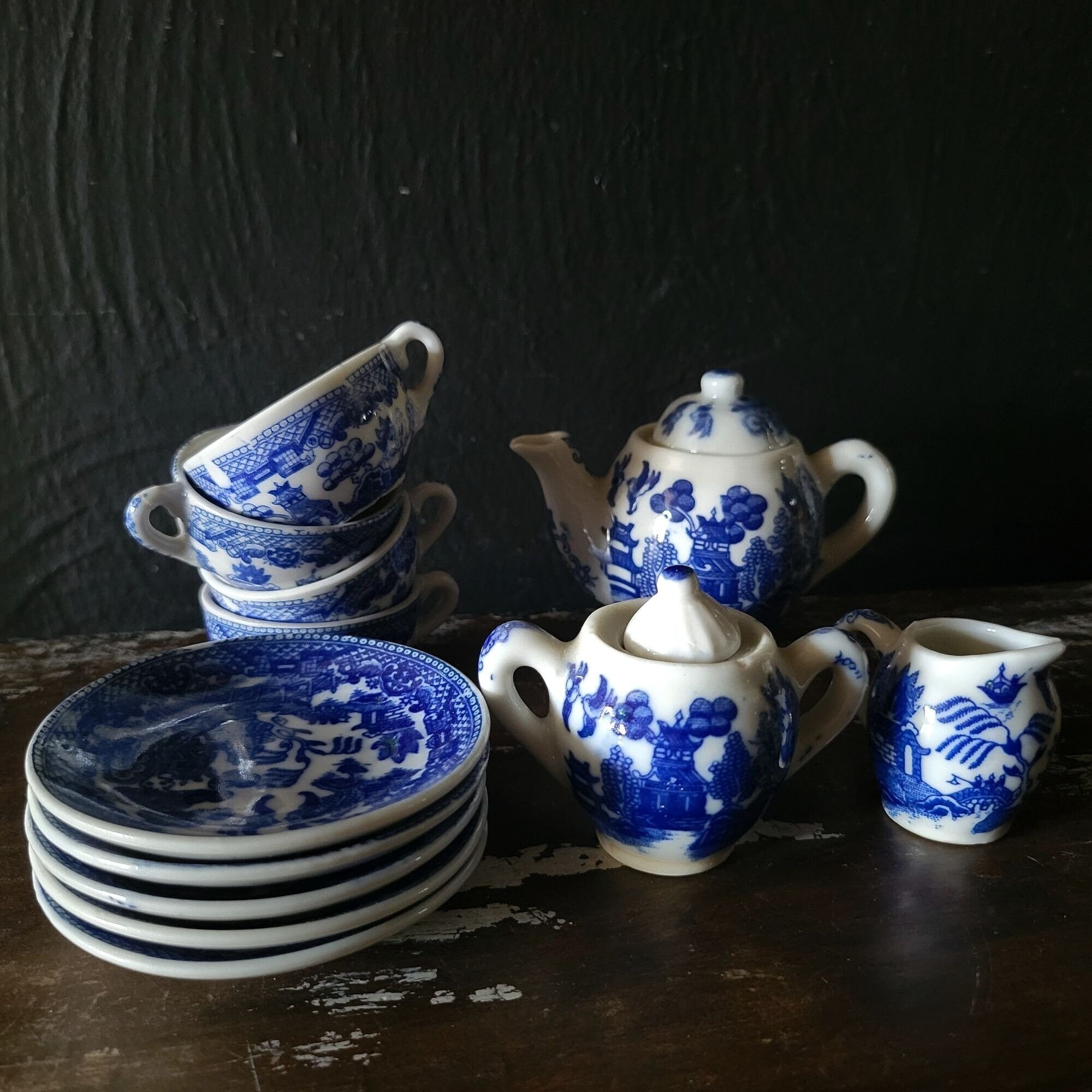 Willow Pattern Vintage Blue Willow Child's Tea Set Vintage