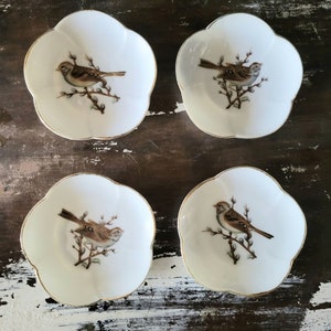 Set of Four Vintage Porcelain Trinket Dish Finch Birds, Ring Dish 4” Japan