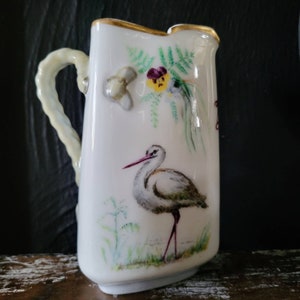 Antique Hand-Painted Haviland Milk Jug, Bird Rope Pitcher Haviland France Limoges ca. 1876 - 1886