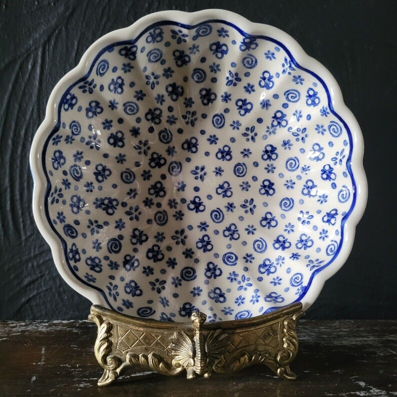 Ceramika Artystyczna Fluted Bowl Blue Confetti Polish Pottery