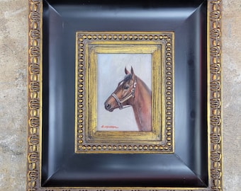 Vintage Oil on Board Portrait Painting of Horse, Signed and Framed