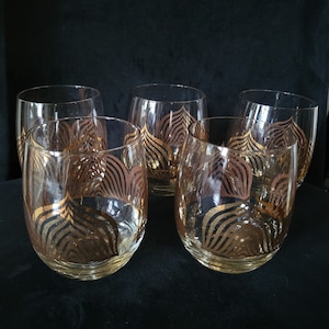 Set [of 5] Vintage Georges Briard &quot;Gold Arches&quot; Roly Poly Cocktail Barware