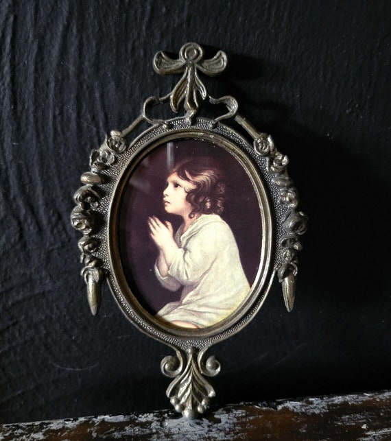 Vintage Ornate Metal Frame Infant Samuel Praying Child Etsy
