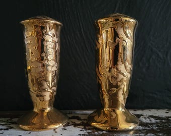 Vintage Paragon 22-karaats huilend goud zout- en pepervaatjes halverwege de eeuw