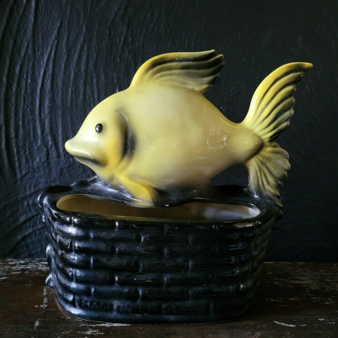 Yellow Fish Color Pot Vintage Yellow & Black Fish Ceramic Planter Mid Century MCM Planter - Etsy