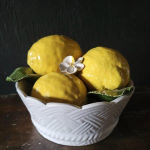 Vintage Ceramic Basket With Lemons Made in Italy, Vintage Ceramic Fruit