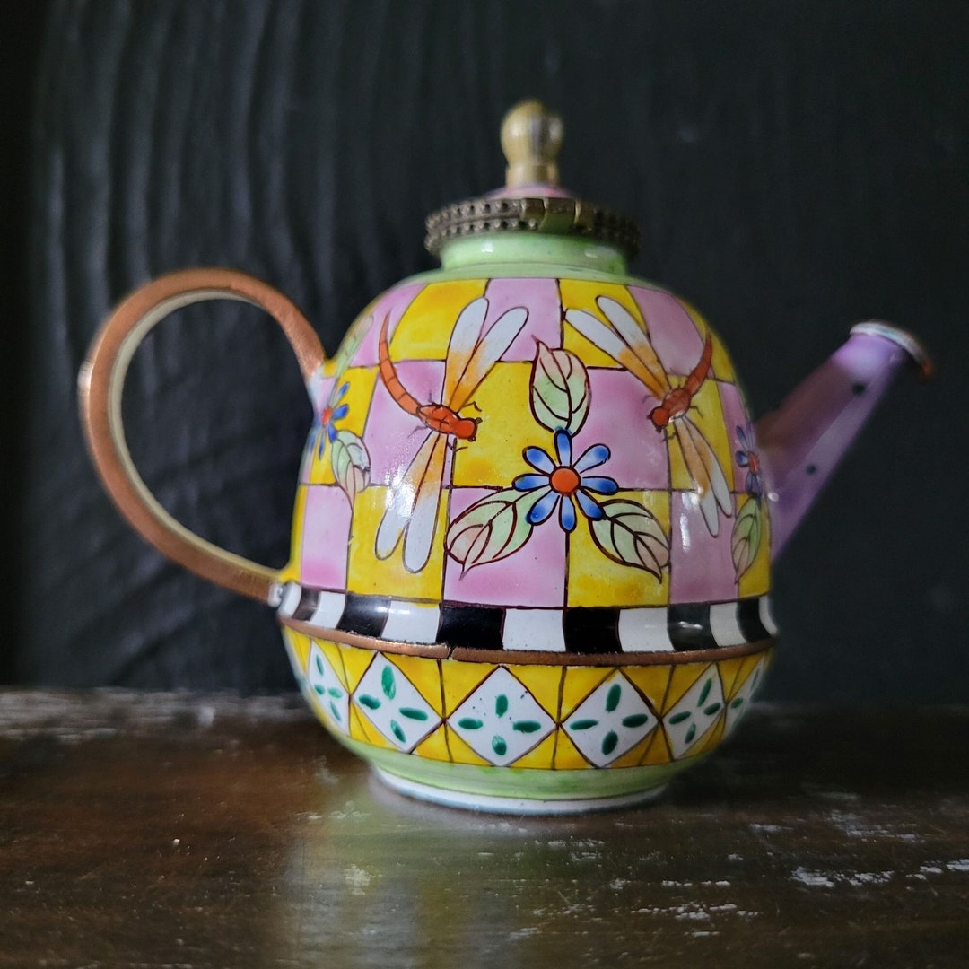 Vintage Kelvin Chen Enameled Teapot With Dragonflies K29 C. Etsy