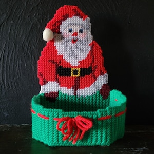 Cesta de suporte para cartão de Natal de Papai Noel em lona plástica artesanal vintage