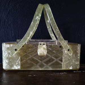 Vintage Lucite Purse Patricia of Miami Confetti String Double Handle Box Purse