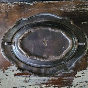 Vintage Silverplate Oval Covered Serving Dish With Lid Monogrammed &quot;T&quot;