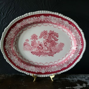 Vintage Woods Burslem Watteau Oval Platter 14.25&quot;, Vintage Transferware Platter