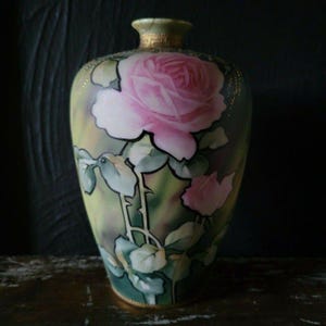 Antique Nippon Moriage Art Nouveau Vase with Roses Circa 1891  *Repair