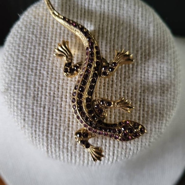 Purple Rhinestone Salamander Pin Lizard Brooch