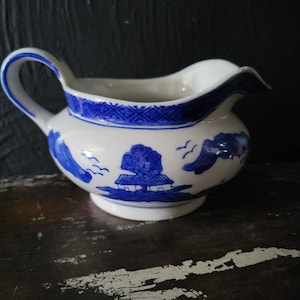 Vintage Andrea By Sadek Blue and White Porcelain Creamer /Pitcher /Gravy Boat
