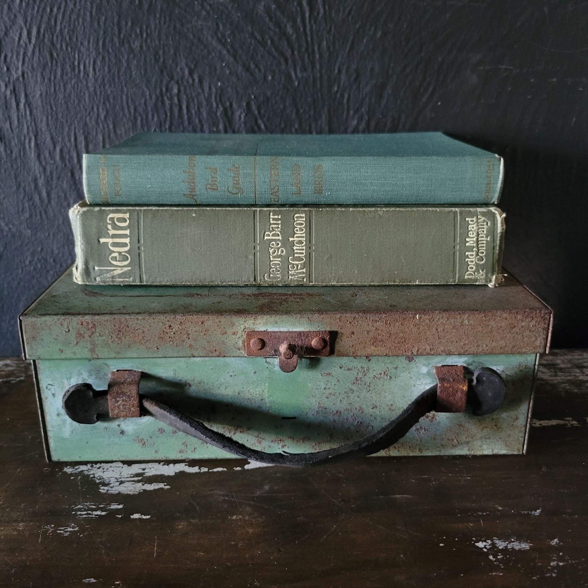 Antique Metal Lunch Box 1920'S Sectioned Box W/leather Handle