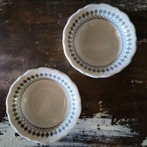 Pair of Vintage Syracuse China Black Lace Pattern Fleur de Lis Berry Bowls