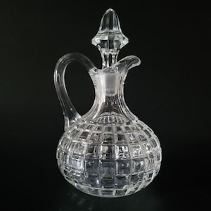 Vintage Duncan & Miller Block Pattern Glass Cruet With Mismatched Stopper