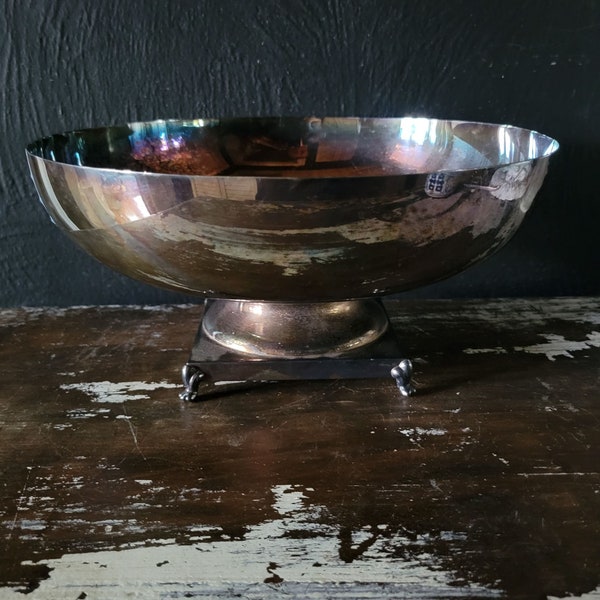 Vtg Footed Silverplate Centerpiece Bowl by Crescent, Silverplate Serving Bowl