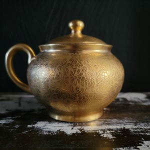 Vintage Pickard Rose and Daisy Gold Floral Sugar Bowl W/ Lid Single Handle
