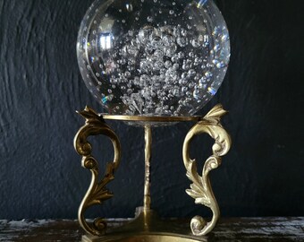 Vintage Brass Ornate Scroll Sphere Stand, Brass Stand *Sphere Not Included