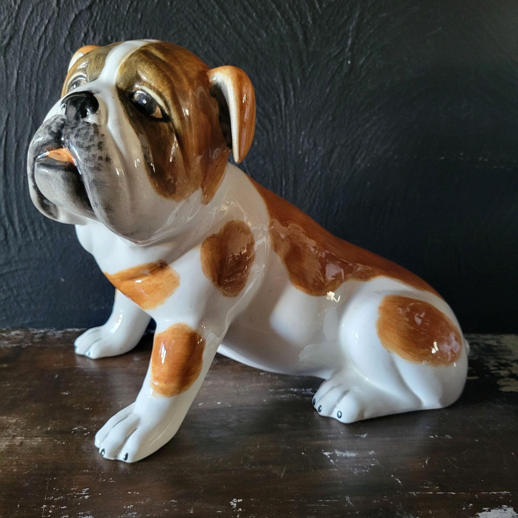Large Vtg Ceramic Sitting Bulldog Handcrafted in Italy Brown and