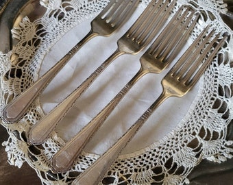 Set of Four Cromwell by Rogers Bro Silverplate Dinner Fork 7" Art Noveau Style